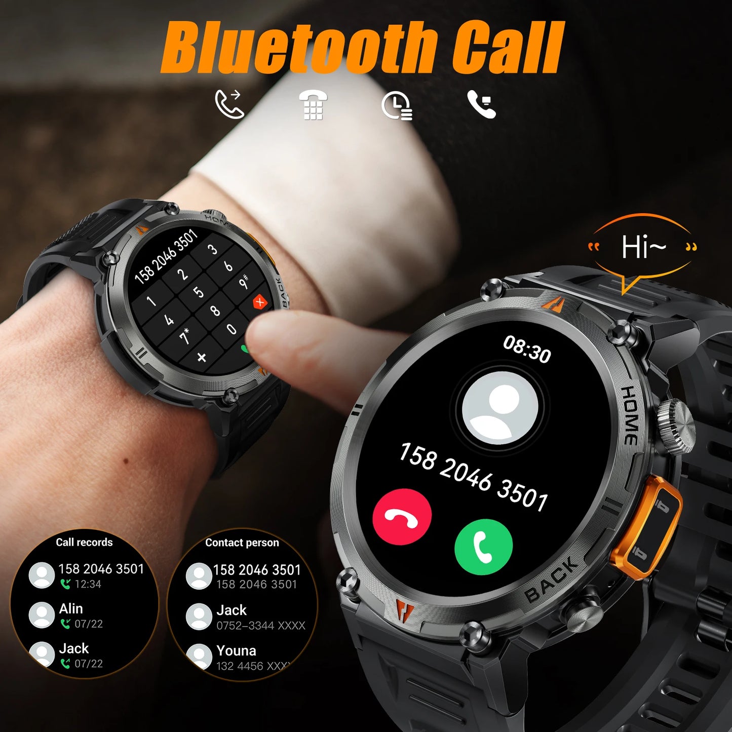 EIGIIS KE3 Smart Watch - Bluetooth Call, Health Monitor & Flashlight for Men