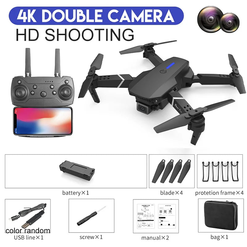 E88Pro 4K RC Drone - Professional Foldable Quadcopter with HD Camera & 3 Batteries