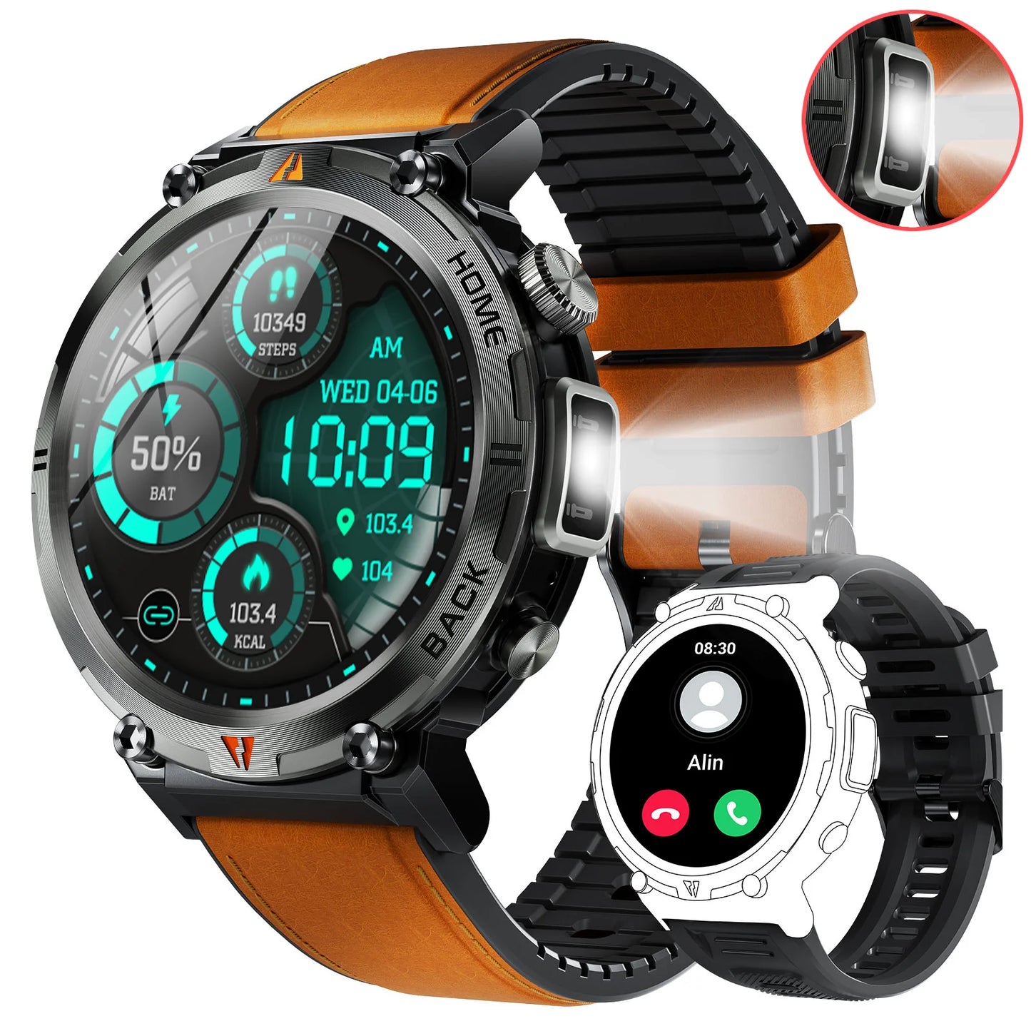 EIGIIS KE3 Smart Watch - Bluetooth Call, Health Monitor & Flashlight for Men