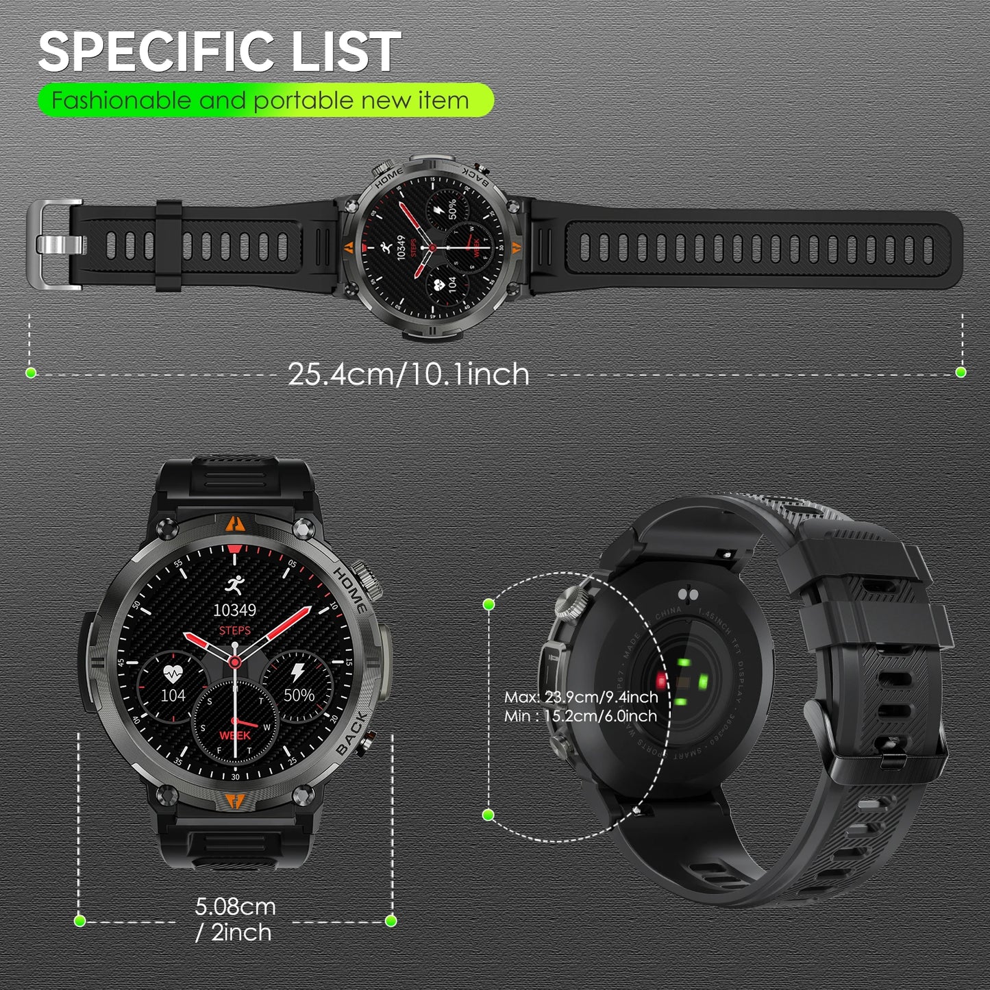 EIGIIS KE3 Smart Watch - Bluetooth Call, Health Monitor & Flashlight for Men